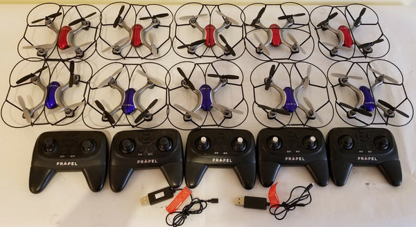 10 LOT! Used Propel Zipp Nano 2.0 RC Toy Drone Battery 5 Remote 2 Charger AS IS